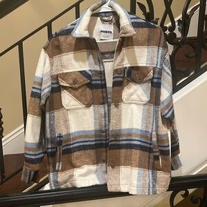 RSQ oversized blue/brown plaid flannel jacket shirt size XS
